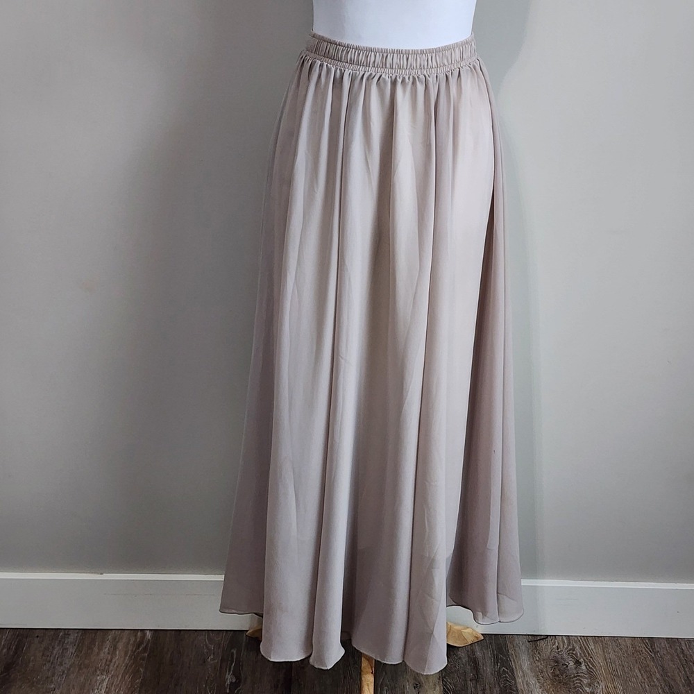 Chiffon Maxi Skirt Womens 2 Taupe Elastic Waist Lined Flowy Lightweight Fairy